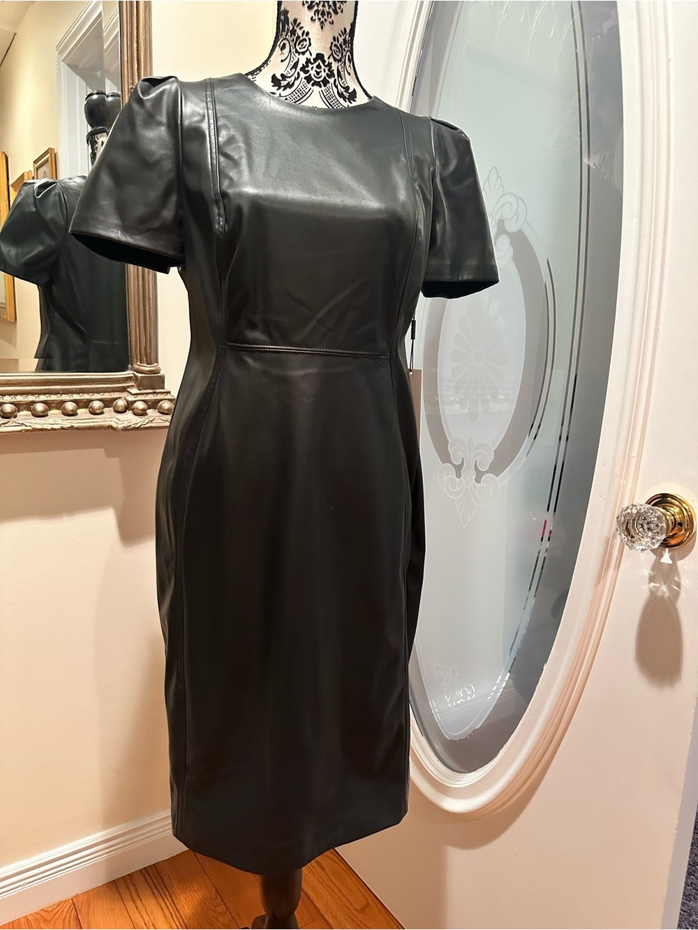 Calvin Klein Black Faux Leather Sheath Dress